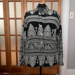 Vintage Betty Barclay Green & White Silk Blouse